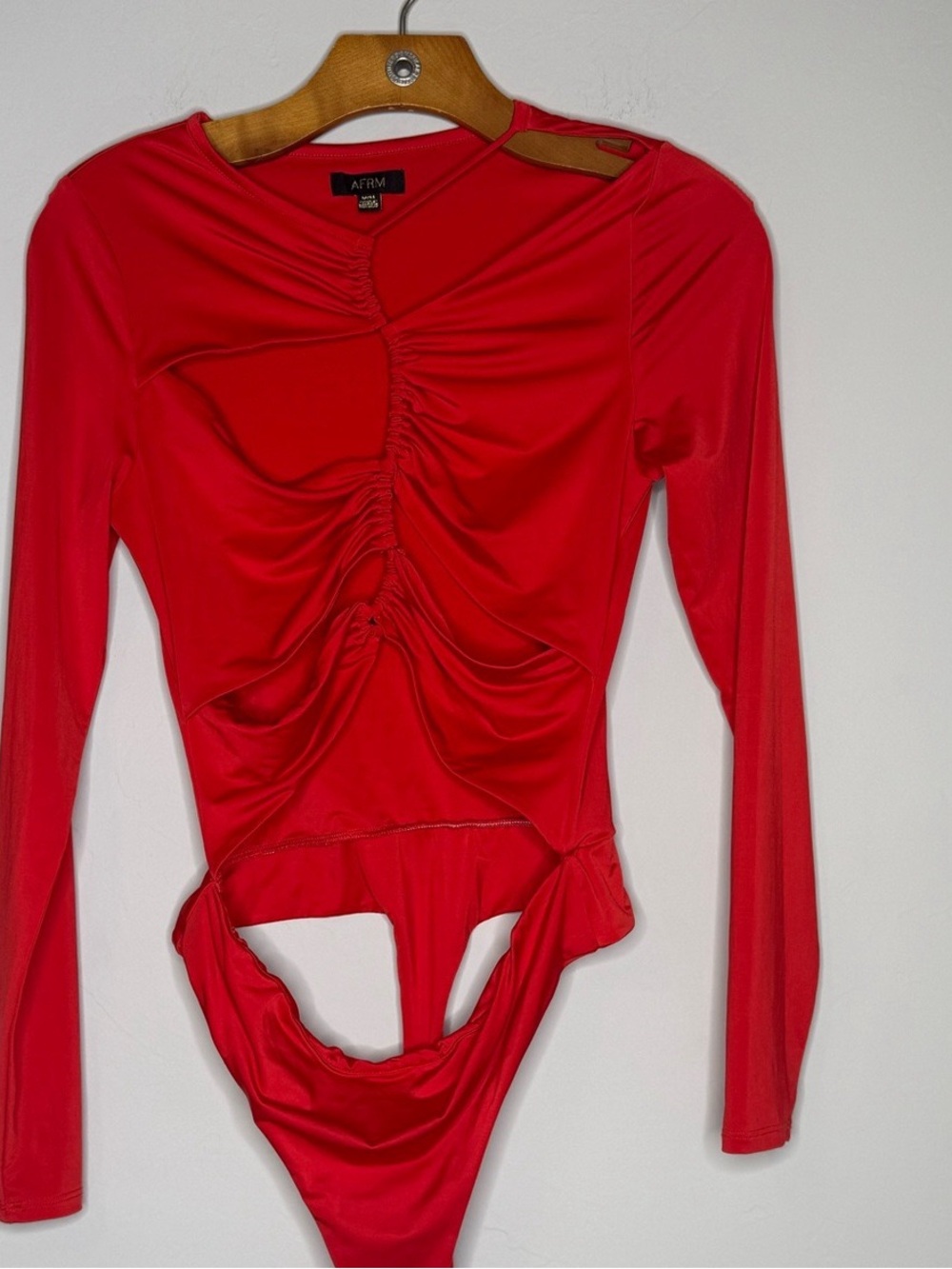 Aeropostale Red Ruched Long-Sleeve Bandeau Bodysuit